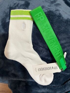 FP Movement Crew Socks with Lime Green Stripe & FPM Green Key Chain!!